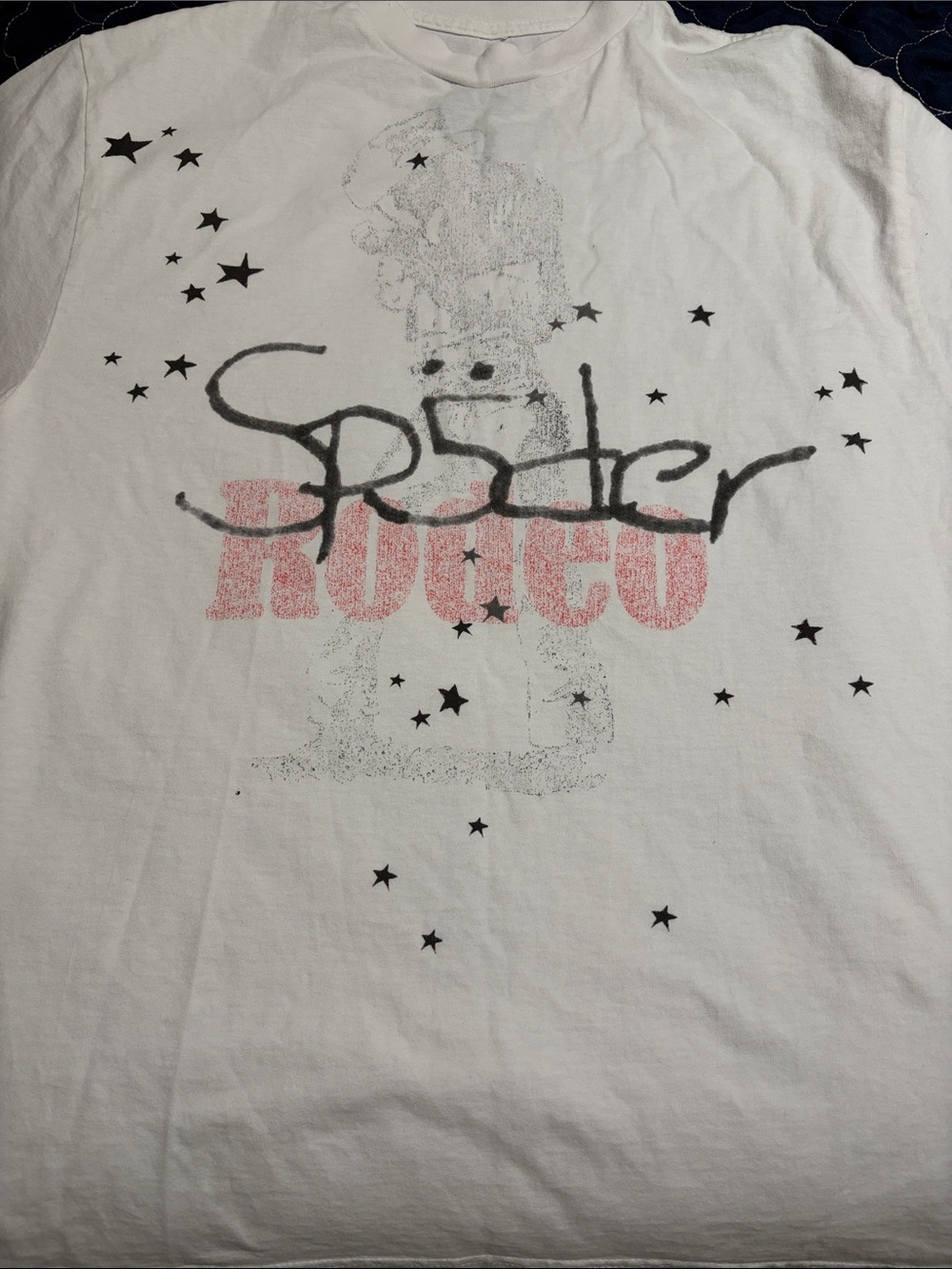 Travis scott tshirt White Rodeo Graphic Tee with Star Accents